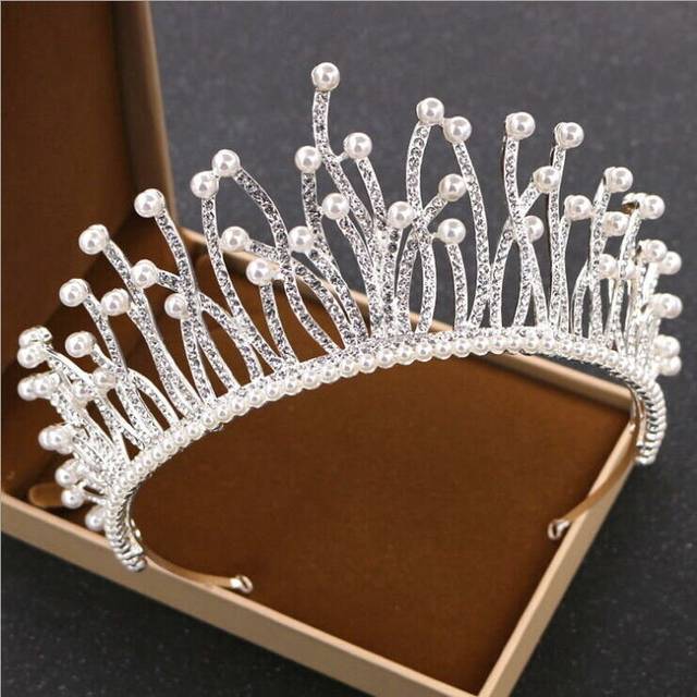 7.5cm Tall Leaves Pearl Crystal Drip Tiara Crown Wedding Prom Pageant - Green