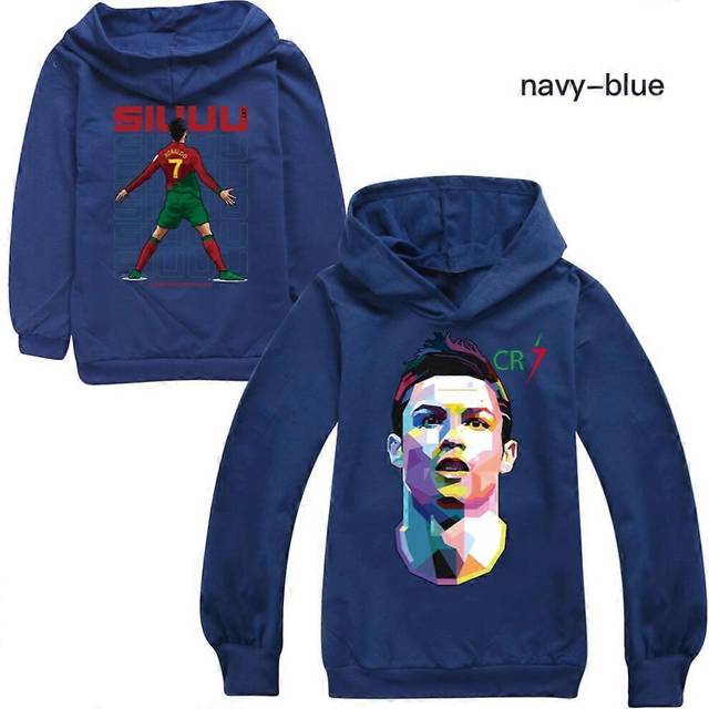 (Navy Blue, 150cm) Ronaldo HoodieWorld Cup No.7 Christmas Gifts Football Star Hoodie Boys Hooded