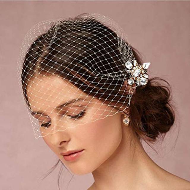 Heread 1920s Bride Wedding Birdcage Veil White Crystal Bridal Headpiece Accessories with Comb for Women and Girls