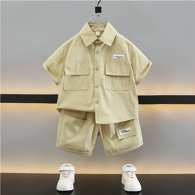 (StyleA) Boys Fashionable Summer Clothing Set Chic Childrens Short Sleeve Shirt And Shorts
