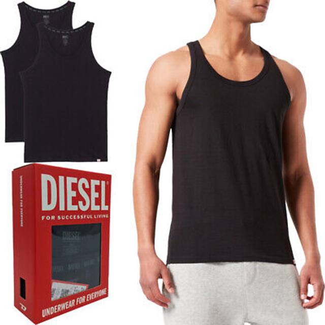 (Black, S) DIESEL UMTK E1350 Mens Tank Tops Slim Fit 2x Pack