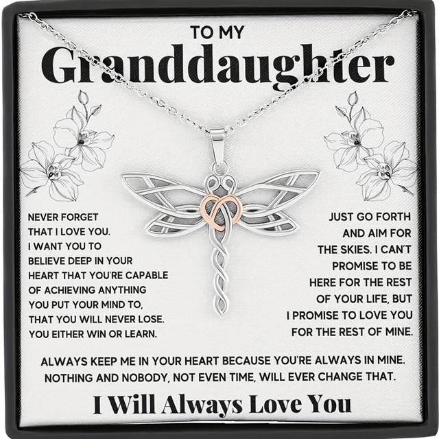 (SILVER PLATED, 45cm) Dragonfly Pendant Necklace - Perfect Gift for Granddaughter's Birthday, Graduation