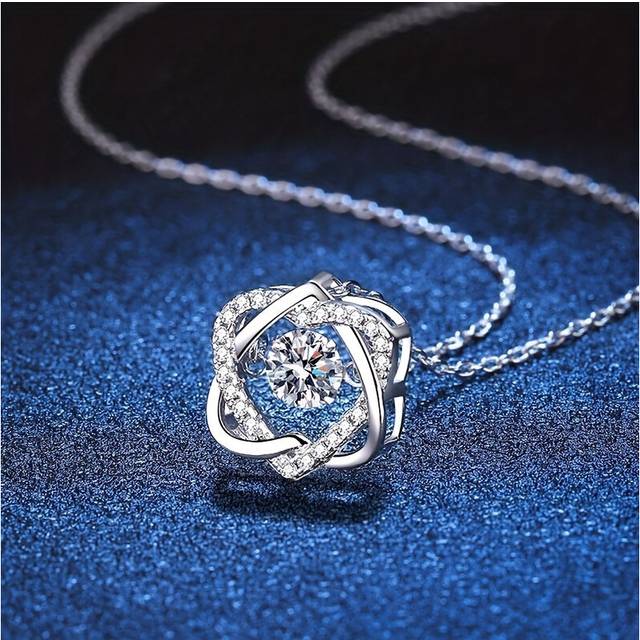 (SILVER PLATED, 45cm) Interlocking infinite double heart-shaped copper-inlaid zircon necklace with blessing card gift box