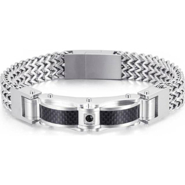 (silver,black, 23cm) Luxury Gold Plated Bracelet For Men 12mm Wide Stainless Steel Square Franco Link Chain Men&apos;s Wrist Bracelets With Magnet Cla