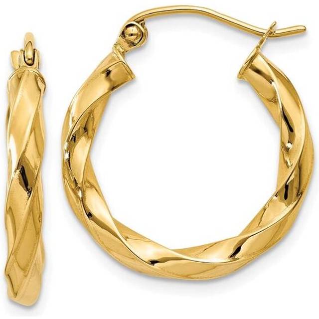 14K Yellow Gold Polished 3 mm Twisted Hoop Earrings