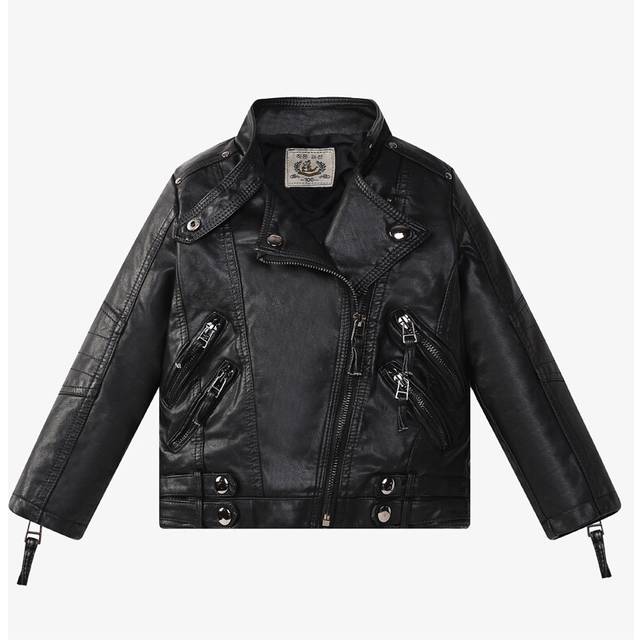 (Black, 9-10Years) Kids Girl PU Leather motorcycle biker jacket Coats