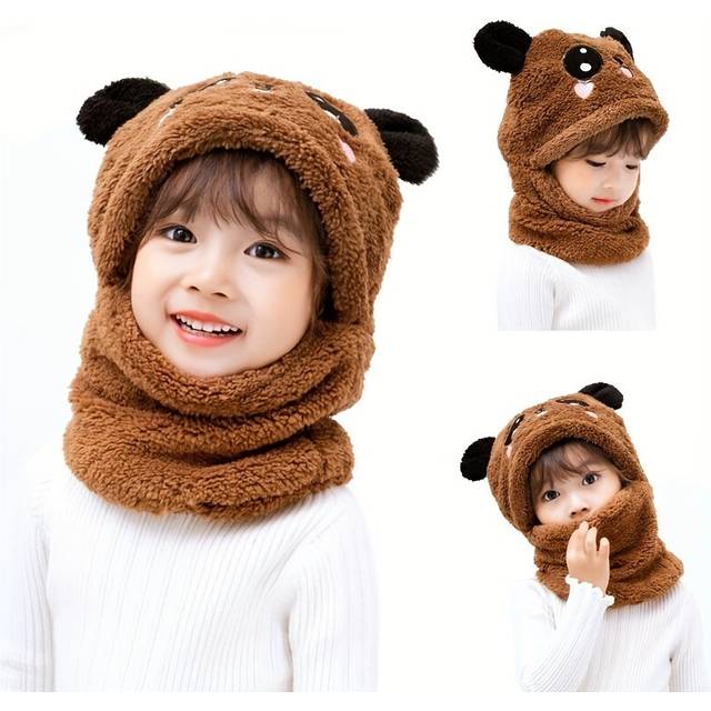 (Deep Coffee, 2-6 years old) 1pc Children's Hat, Winter Warm Hat Neck Gaiter Hat Integrated With Ear Protection