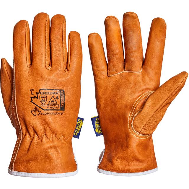 Superior Glove Goat Grain Leather Work Arc Flash Gloves with ParaActiv Cut Resistant Protection - Endura Safety Gloves Water Resistant 378GOBKL (1 Pai