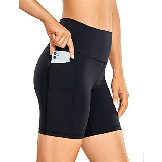 CRZ YOGA Women's Naked Feeling Biker Shorts - 6 Inches High Waisted Workout Yoga Gym Running Spandex Shorts Side Pockets Black Medium