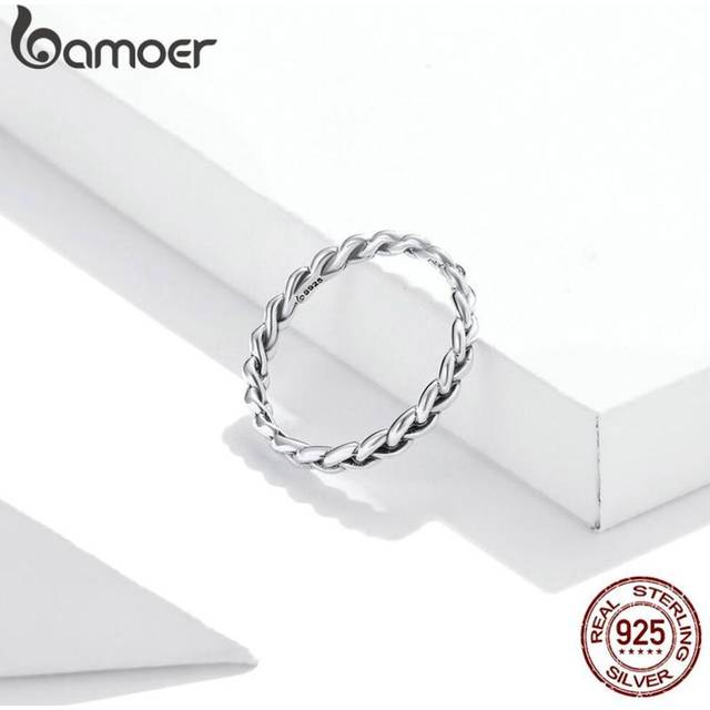 (6) Bamoer 925 Sterling Silver Simple Classic Braided Texture Ring For Women Stackable Statement Ring