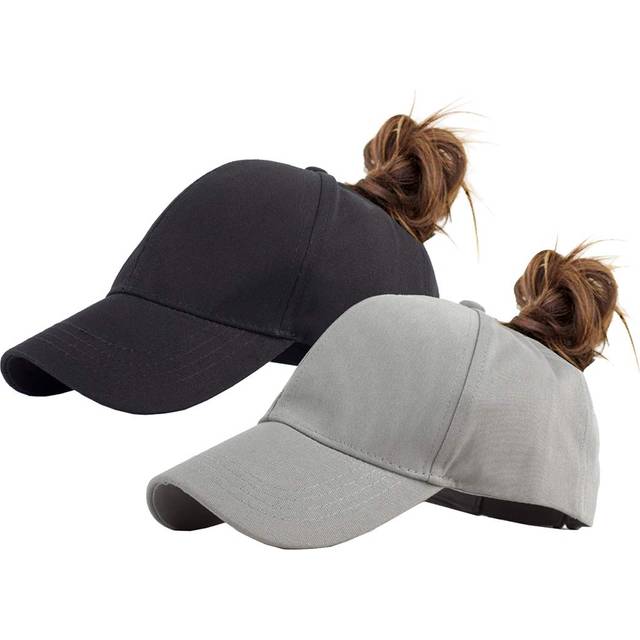 Eohak Cotton Ponytail Hats Baseball for Women Adjustable Solid Color