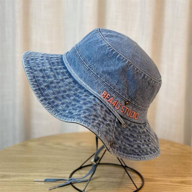 (Light Blue) Embroidery Western Summer Cowgirl Fisherman Hat Camping Visor With Rolled Hem