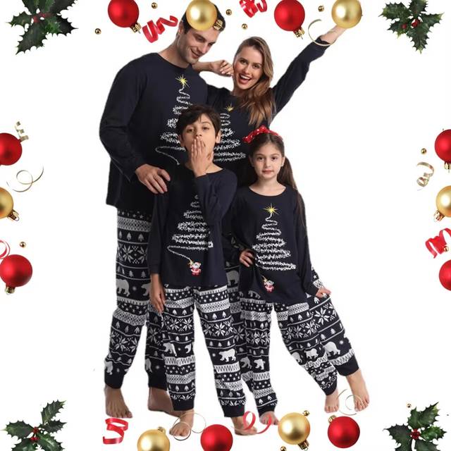 (Pet M) Christmas Family Matching Pajamas Set Firework Print Dad Mom Kids Homewear Comfortable Sleepwear Baby Romper Xmas Look 2024