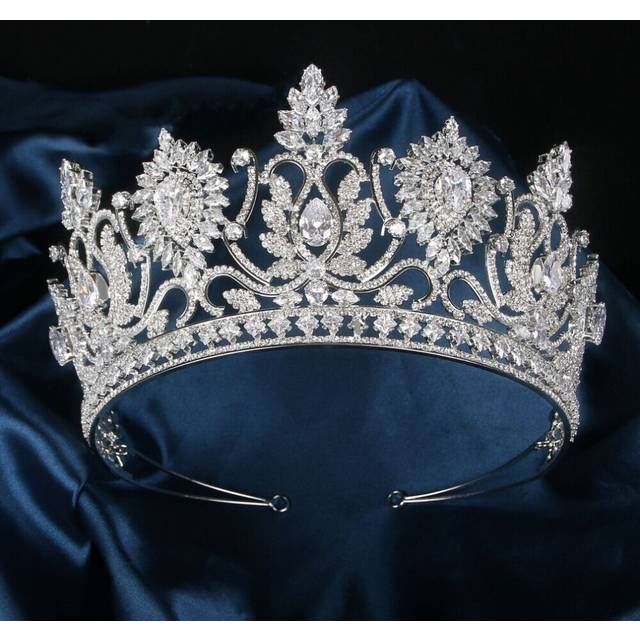 Luxury All CZ Cubic Zirconia Queen Princess Wedding Party Tiara Crown For Women