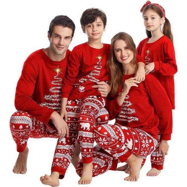 (Red, Mom-UK18) 2024 Family Matching Christmas Pyjamas Adult Kids Xmas Nightwear Pajamas Pjs Set
