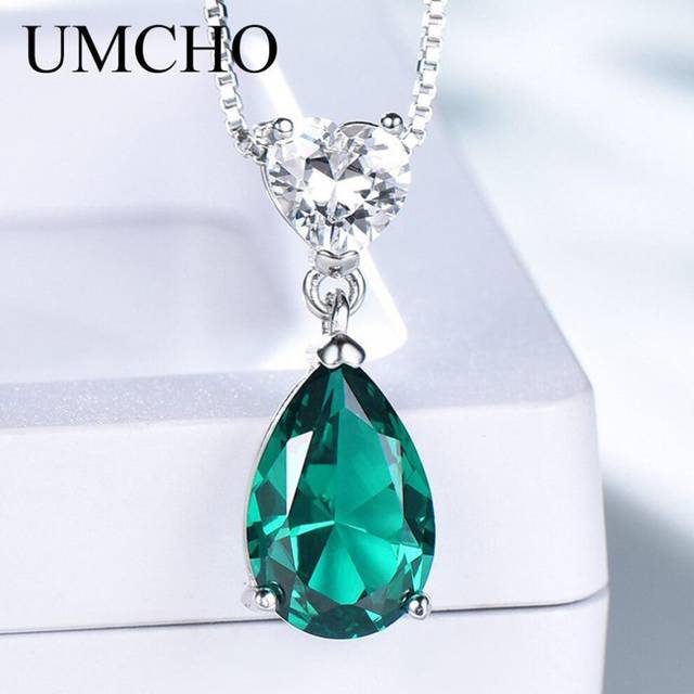 (emerald) Umcho Fashion Pendant Necklace For Women Nano Emerald Zircon Chain Anniversary Necklace With Chain - Green