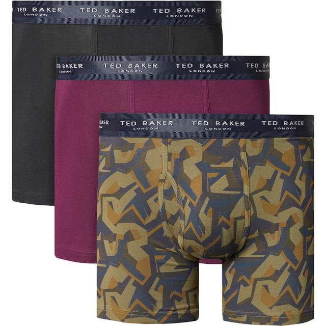 (S, Black/Potent Purple/Olive Enga) Ted Baker Mens 2021 3-Pack Cotton Contour Pouch Breathable Fashion Boxer Briefs