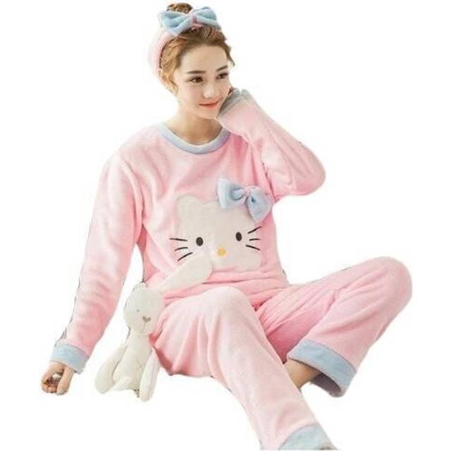 (Pink Hello Kitty, Xl) Fuzzy Flannel Panama Sets