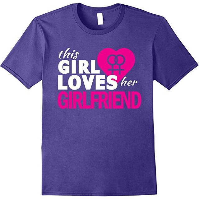(XXL) This Girl Loves Her Girlfriend Lesbian Quote Gift T-Shirt-Father's Day