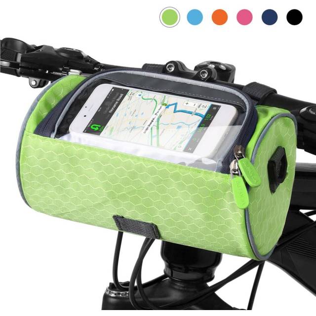 Waterproof Bike Handlebar Bag Bicycle Front Bag Touchscreen Phone Holder Bag Pack Shoulder Bag MTB green