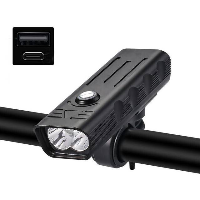 (2*T6) Bike Headlight USB Rechargeable MTB Bicycle LED Front Lamp 4 Modes Waterproof Flashlight Power Bank