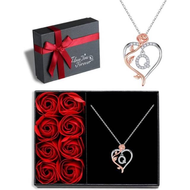 Romantic Gifts for Her with Rose Box  Dainty Rose Love Heart Initial L