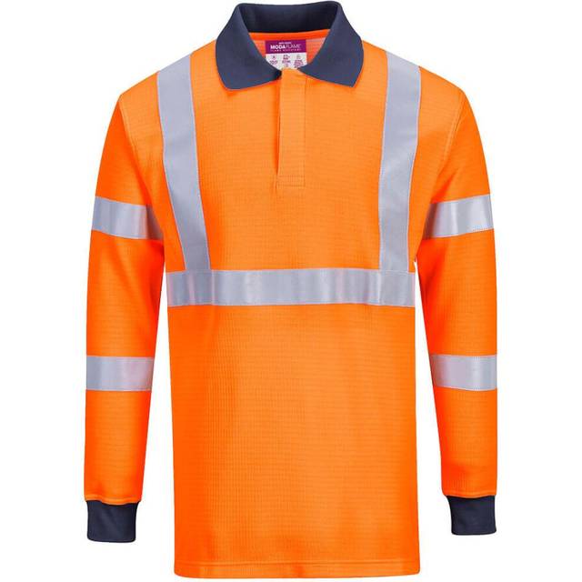 (M, Orange) Portwest Mens Flame Resistant Hi-Vis Safety Polo Shirt