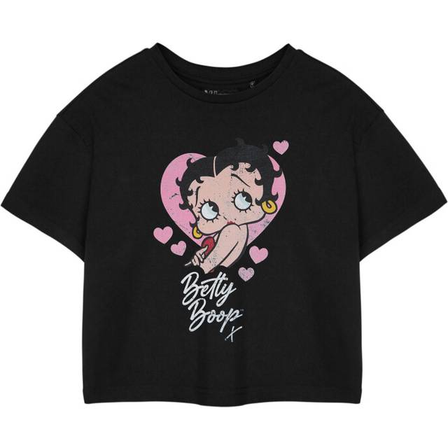(XXX-Large) Betty Boop Cropped Short Sleeved T-Shirt (Womens Black)