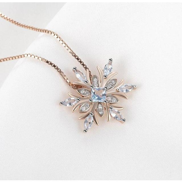 (as the picture) 925 Sterling Silver Gemstone Pendants For Women Sky Blue Topaz Elegant Snowflake Charm Rose Gold Fine Jewelry Accessories Trendy