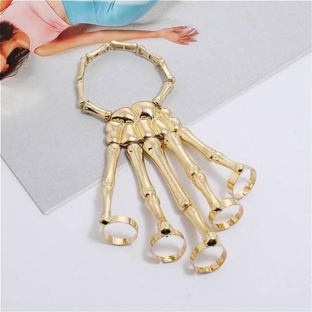 (gold) Halloween Bracelet For Gothic Punk Hand Skull Skeleton Elasticity Adjustable Bracelet Bangles Party Accessories