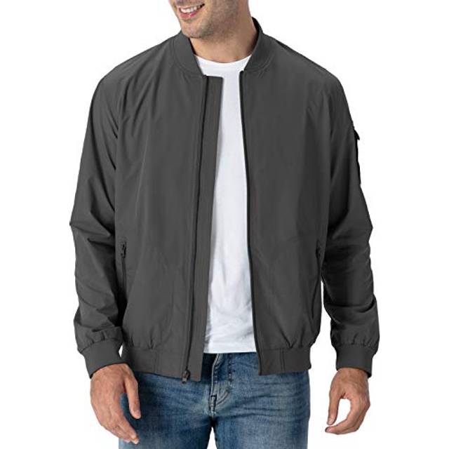 Rdruko Men's Windbreaker Lightweight Softshell Running Athletic Flight Bomber JacketGrey  US L