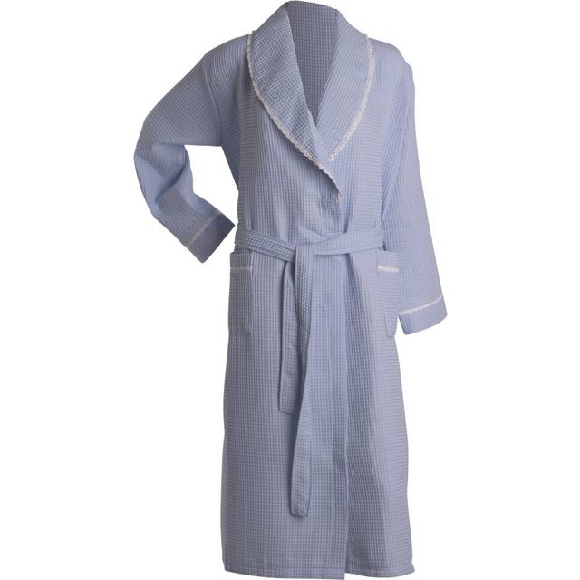 (Blue, Small - UK 10/12) Slenderella Ladies Lightweight Waffle Shawl Collar Dressing Gown