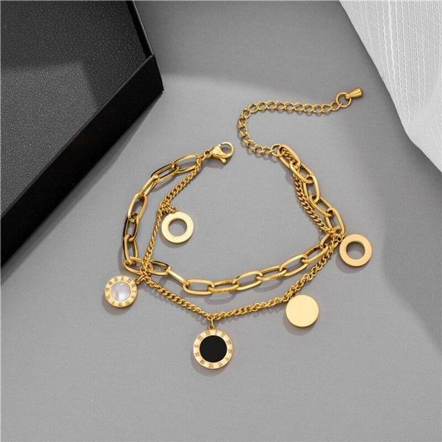 (gold) Luxury Famous Brand Jewelry Rose Gold Stainless Steel Roman Numerals Bracelets & Bangles Female Charm Bracelets For Women
