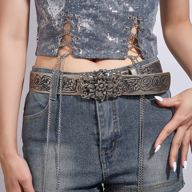 And Versatile Belt Slimming Punk Style Retro Embossed Flower Belt Gothic Belt