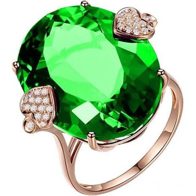 (green, 6) Luxury Oval Topaz Ring 18k Rose Gold Wedding Band Ring For Women Gift