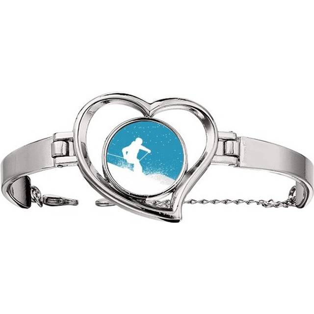Sport Skiing with Skis Ski Pole Bracelet Heart Jewelry Wire Bangle