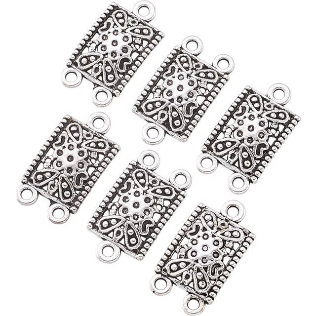 PandaHall 20pc 23x12.5x3mm Tibetan Style Chandelier Components Links Rectangle Antique Silver Color Lead Free and Cadmium Free