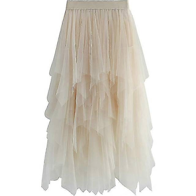 (As show, One size) Women&#39;s Tulle Skirt Elastic High Waist Tiered Layered Mesh Ballet Prom Party Tulle Tutu A-line Midi Skirt