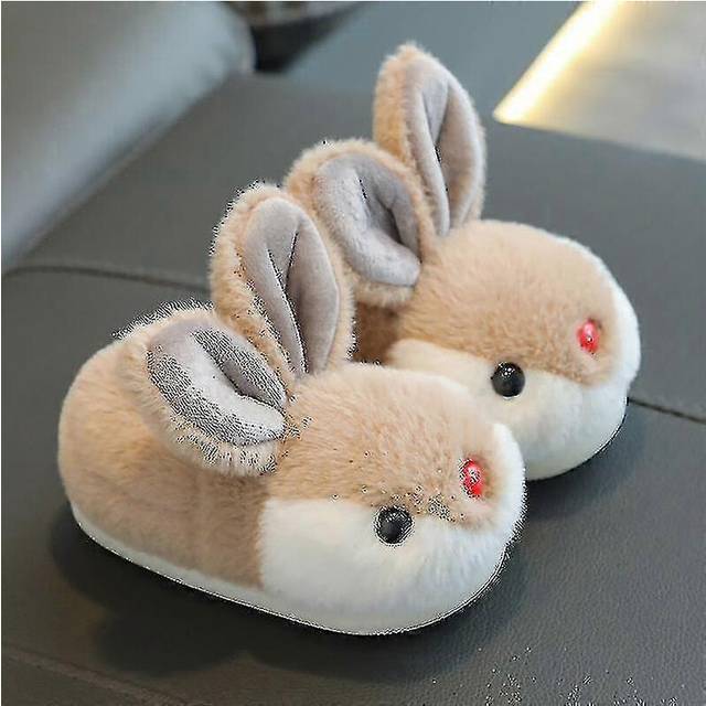 (26-27, Coffee) Kids Bunny Slippers Winter Plush Slippers Non Slip Warm Sandals For Children