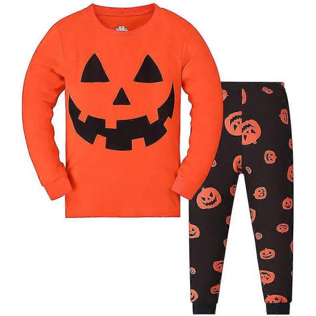 (7-8 Years, One size) Halloween Toddler Kids Boys Girls Skeleton/pumpkin Print Pajamas Pyjamas Pjs Set Long Sleeve Tops Trousers Sleepwear Nightwear -