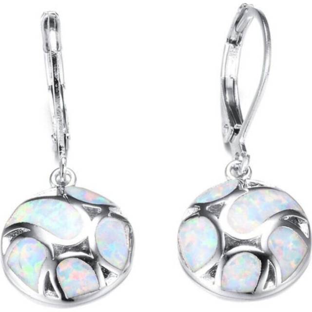 (White) Fashion Round Leverback Jewelry Women Soccer Opal Earrings Gift