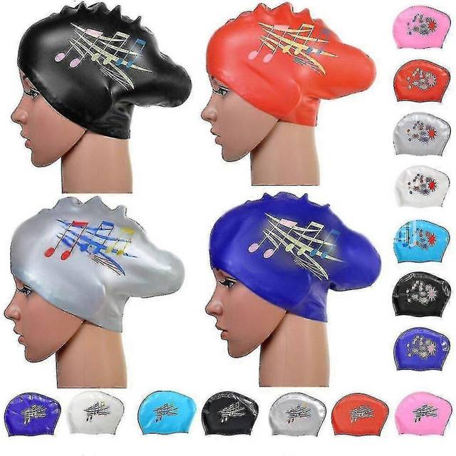 (Red, One size) Long Hair Swimming Cap For Women Extra Large Rubber Silicone Waterproof Girls Swim Pool Hat Equipment Professional Diving Caps