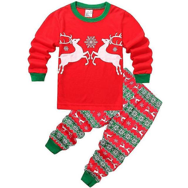 (3-4 Years, F) Christmas Kids Boys Girls Pajamas Pyjamas Pjs Set Toddler Long Sleeve Tops Trousers Sleepwear Nightwear Xmas Theme Outfits Loungewear