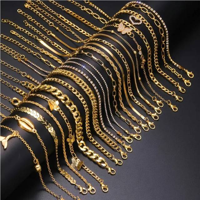 (AY6182101HB) Elegant 17 Pcs Gold Color Anklet Set With Butterfly,Heart,Shell Charms Foot Jewelry