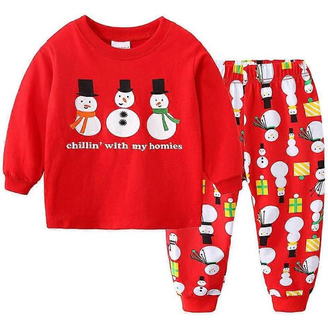 (6-7 Years, D) Christmas Kids Boys Girls Pajamas Pyjamas Pjs Set Toddler Long Sleeve Tops Trousers Sleepwear Nightwear Xmas Theme Outfits Loungewear