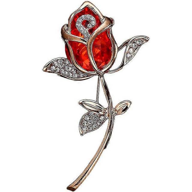(As show, One size) Rose Brooches Rhinestone Crystal Glass Funny Creative Small Brooches Decorative Brooch For Bag Clothes (red)