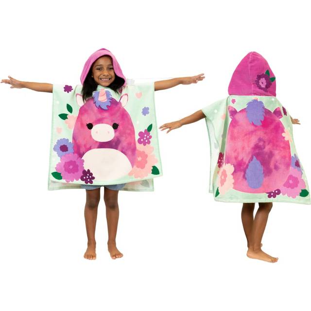 "Franco Squishmallows Kids Beach/Pool/Bath/Camping Hooded Towel Poncho 24"""" X 22""""  Absorbent Cotton Cover up  (Official Licensed Squishmallo"