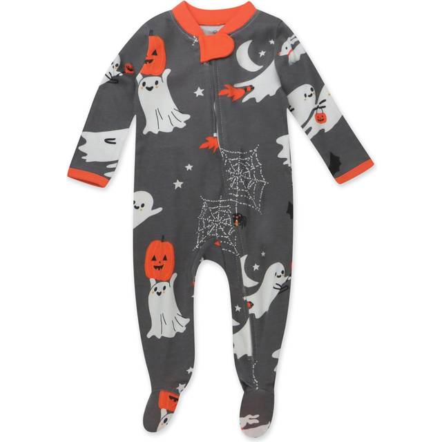 HonestBaby Baby Celebration Sleep & Play Footed One-Piece Pajama Sleeper 100% Organic Cotton  Ghost Party  3-6 Months
