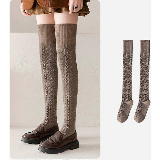 (coffee, One size) Over The Knee Socks Women&#39;s Autumn And Winter Hemp Pattern Stockings Wool Socks Autumn And Winter