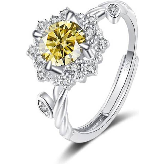 (yellow, 1ct adjustable) Bague Ringen Round 8h8a Vvs D Color 1ct Moissanite Ring S925 Sterling Silver Jewelry Accessories Flower Four Claw Rings For W